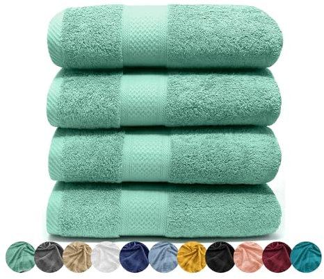 LEBENGOOD Juego de Toallas Baño y Lavabo 100% Algodón Premium 550gsm | Toallas Suaves, Absorbentes y Resistentes para Ducha, Hotel, SPA y Gym | Set de 4 Toallas Mano y Cuerpo (4 50X90 Aqua)