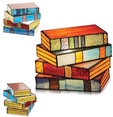 SAROZZTAL Stained Glass Stacked Books Lamp, LED Buchlampen, Handgefertigte Buntglas Gestapelt Buchlampen, Lampe für gestapelte bücher aus buntglas, Bunte Tischlampe aus Harz Gifts