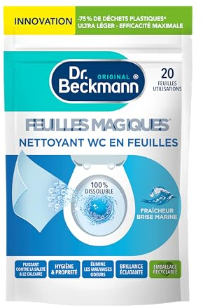 Dr. Beckmann - Nettoyant WC En Feuilles Magiques - Produit Toilette Puissant Contre La Saleté et Le Calcaire - Désodorisant WC Qui Élimine les Mauvaises Odeurs - Fraicheur Brise Marine x 20 Feuilles