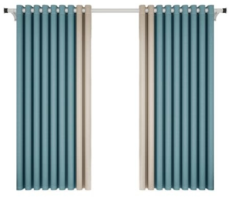 KnSam 2er Set Vorhänge Verdunklung Blau Beige, Vorhang Gardine Fenster Patchwork Zweifarbig, Polyester Ösen Gardinen Vorhang Fenster Schlafzimmer Vorhänge Modern, Jeder B 86 x H 115cm