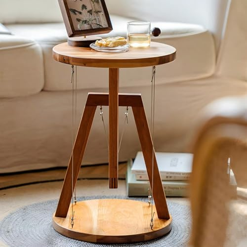 ZNKJYSZQ Side Table for Living Room, Solid Wood End Table for Home Decor, Indoor Sofa Table, Tensegrity Table,Tensegrity Structure Ornaments Home Décor (Wood)(Brown)
