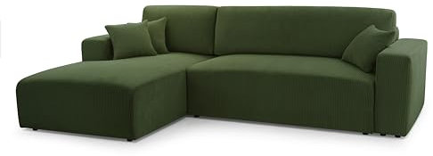 FurniShop24 Ecksofa mit Schlaffunktion und Bettkasten - Eckcouch L-Form Klappsofa - Schlafcouch zum Wohnzimmer, Minimalistisches Design Couch Zoom Dunkelgrün, Links Schlafsofa