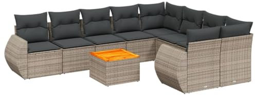 HETFTJN Garten Möbel Draußen Bierzeltgarnitur Outdoor Furniture Gartengarnitur - 10-TLG. Garten-Sofagarnitur mit Kissen Grau Poly Rattan für Terrasse Restaurant Café Garten