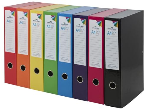 URBNLIVING 10 x A4 Foolscap Box Files Set - Assorted Colours with Secure Spring Clip & Press-Button Closure for Document Storage - Organiser for Home, School, and Office Use