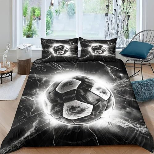 Copripiumino E Federa 3D, 155X220 Cm Calcio, Completo Da Letto In Microfibra Ipoallergenica, Resistente All'Umidità, Resistente Agli Acari Della Polvere -23460790860