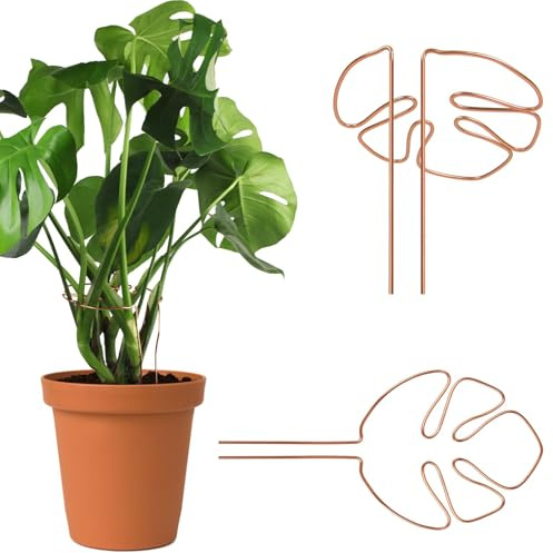 Hebterrka Pflanzenstütze 2er Set, Aluminium Mit Einzigartigem Blattdesign Für Zimmerpflanzen, Vieltaltige Stängelstütze Für Alocasia Und Monstera, Dekorative Unterstützung