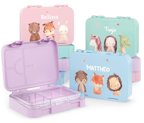 Bärenwerke OS MB 2115 Personalisierte Kinder Brotdose mit Name - Lunchbox mit Fächern und Unterteilung - Geschenkidee