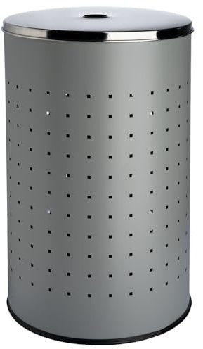 Home4You Wäschekorb mit Deckel und Luftlöchern - Edelstahl - Grau - 54 L - Ø 35,5 cm - 57,5 cm hoch - Wäschetonne Wäschesammler Wäschebox Wäschetruhe