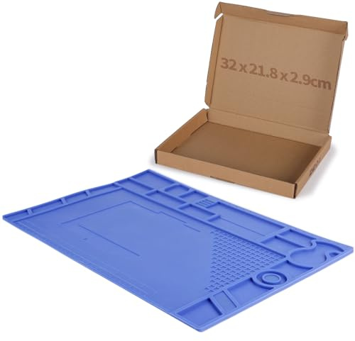 YIHUA M170 Tappetino saldatura resistente al calore 440×310×6 mm con slot di stoccaggio, righello integrato, zone magnetiche, alloggiamento PCB e tappetino per saldatura silicone morbido e flessibile