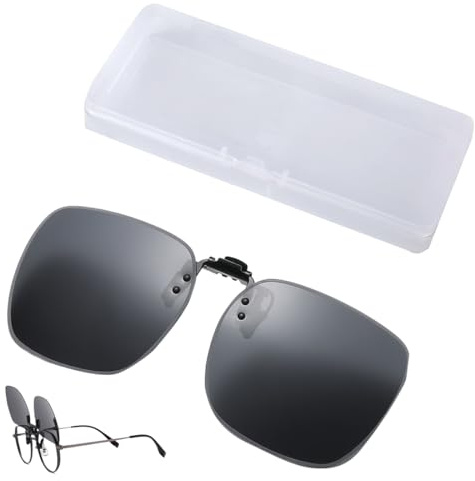 Teegxddy Clip Polariserade Solglasögon med Båglös Flip Up Lins Polariserad Clip Lins Passar över Glasögon för Män Kvinnor (Mörkgrå)