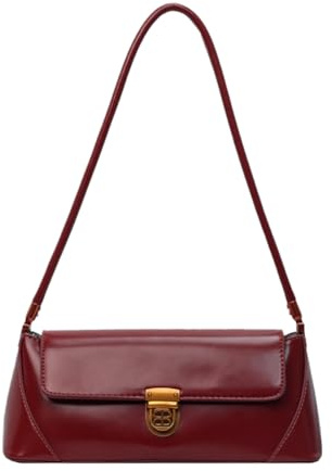 Sopxpvp Schultertasche aus PU Leder, Achseltasche Handtasche Klein für Damen, Y2K Shoulder Bag Vintage Handtasche Damen, Umhängetasche für Reise Büro (Weinrot)
