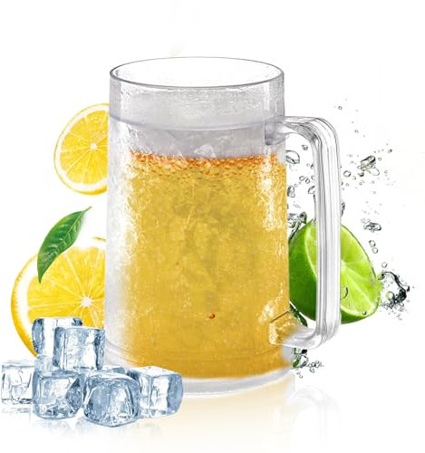 Hillylolly Jarra de Cerveza Congelador, Taza Congeladora, 450 ML Jarra de Cerveza Falsa, Vaso Cerveza Doble Pared, Plastico, Jarra para Mantener la Cerveza Fria, 15.5 cm (Hielo picado)