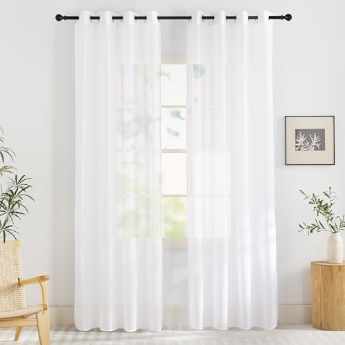 KGORGE Wohnzimmer Gardinen mit Ösen Vorhang 200cm Lang Weiß Transparent | H220 x B140 cm,2er Set,Vorhang Durchsichtig Schlafzimmer,Sheer Curtains Living Room,Sanfte Lichtfilterung,Luftig
