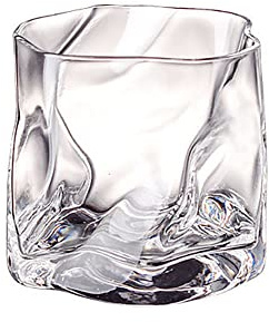 Bicchiere da whisky in cristallo sfaccettato, design giapponese, forma irregolare, carta increspata, per un'esperienza unica di bevanda, 280 ml