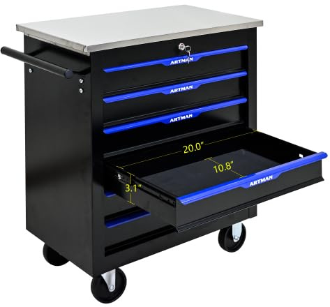 senfeii 4 Wheels Multifunctional Tool Box-Mobile Lockable Multi-Door Compartment Hardware Storage Tools Car Repair Cabinet for Workshop/Garage/Repair Shop (6-Cabinet Tool Trolley, Blue + Black)