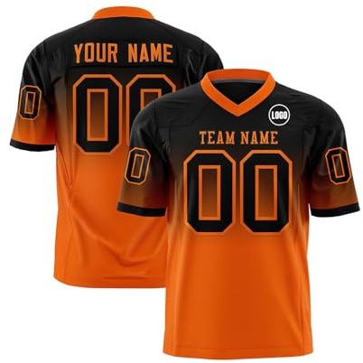 Maillots de Football Américain Personnalisable avec Logo Nom et Numéro de l'équipe Manches Courtes à Séchage Rapide Jerseys pour Hommes Femmes Jeunes Préscolaires Orange