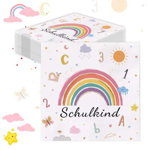 GROVBLE 40 Stück Servietten Einschulung,Schulanfang Deko,Einschulung Servietten Mädchen Junge,Tischdeko,Schulkind Deko,Schulanfang Papierservietten für Kinder Schuleinführung,33x33 cm