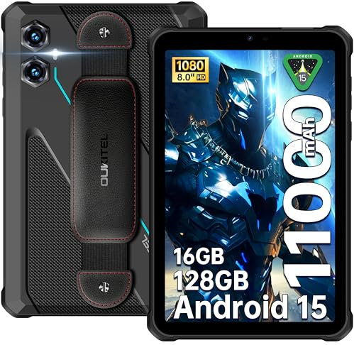 OUKITEL RT3 Plus - Tablette Incassable 10000mAh Tablette Durcie Android 15,16GORAM + 128GO ROM (TF 1To),4G Dual SIMM,Tablette Tactile 8 Pouces,16MP Caméra, IP68/GPS/OTG/NFC/2Ans Garantie,Blue