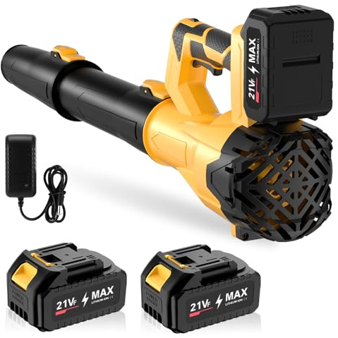 Soffiatore per foglie senza fili, 750 CFM/200 MPH, soffiatore elettrico manuale con 2 batterie da 4,0 Ah, 6 livelli di velocità, 2 tubi estesi, potente soffiatore per foglie per giardino, cortile