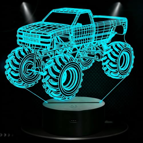 Pararty Lámpara Nocturna 3D Camión para Niños,LED 7 Colores con Touch,USB/Pilas,Decoración Habitación Infantil