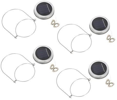 Sewroro 4 Sets Solar Jar Light Replacement Lids 20 Led Warm White Copper Wire String Lights for Garden Patio Outdoor Decoration
