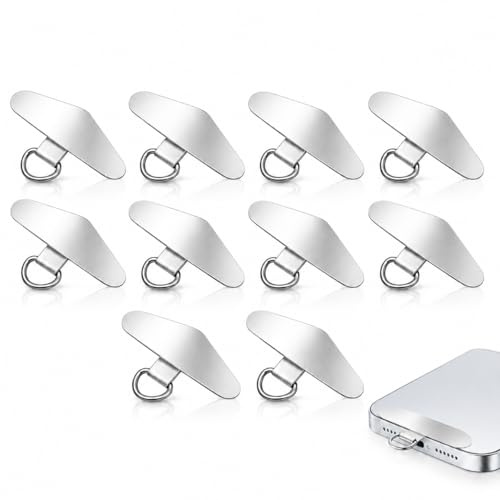 Lunpoem 10PCS Phone Tether Tags, Stainless Steel Phone Strap Clip, Metal Silver Metal Crossbody Cell Phone Lanyard Patch, Cellphone Lanyard Tether Patches Lanyards Accessories for Crossbody Lanyards