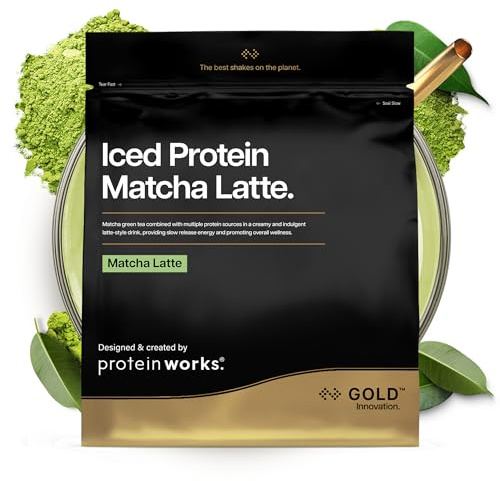 Protein Works | Iced Protein Matcha Latte - Gold, 33 Portionen, 1kg | Matcha Grüner Tee, Whey-Protein-Mischung, 70mg Koffein, Hoher Proteingehalt, Kein zusätzlicher Zucker, Fokus & Wachheit