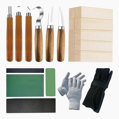 Woodworking Tool Set, 23PCS Woodworking Whittling Kit for Beginners, Including Blocks, Strop, Polishing Compound & Roling Bag