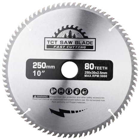 BALUGAEA Lama per sega circolare 250 x 30 mm, 80 denti HM, per sega circolare, sega da banco, sega a troncatura per la lavorazione di legno duro, legno di conifera, MDF e plastica, anello riduttore