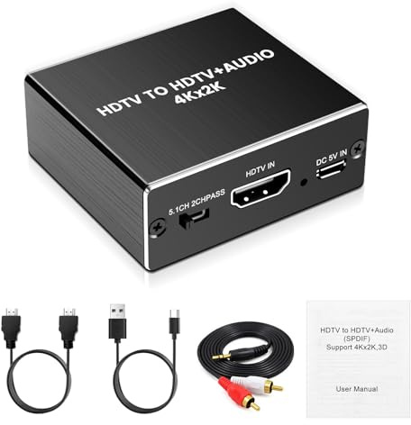 HDMI Audio Extractor 4K 30Hz HDMI 2.0 Splitter Audio Adapter mit SPDIF Optisch 5.1CH & 3.5mm Stereo – H-DMI Extractor mit EDID Management, HDR, Dolby Vision, HDCP 2.2, für PS5/TV/PC