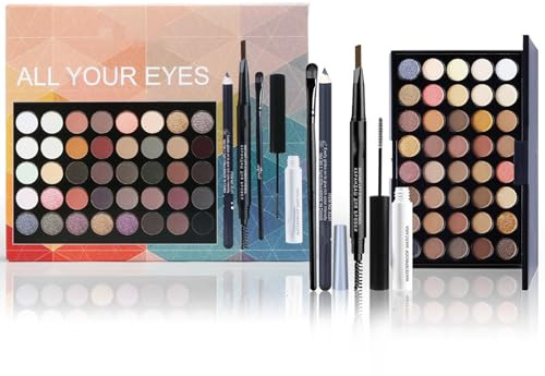 Eye Shadow Pallets For Women - All In One Makeup Set - 40 Colors Eyeshadow With Mascara, Eyeliner Pencil, Eyebrow Pencil & Brush - Eye Cosmetic Kit For Daily & Creative Make Up