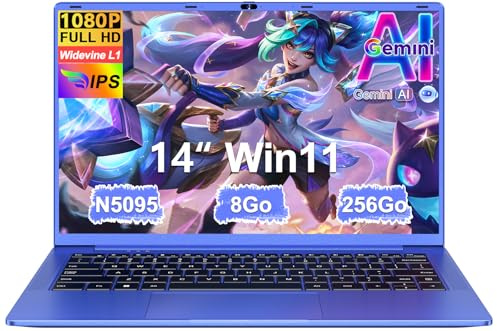Ordinateur Portable 14 Pouces Celeron N5095(jusqu'à 2,9 GHz)8Go RAM Win11 256Go SSD Extension1To 5G WiFi 1920x1080FHD PC Portable avec Souris sans Fil qwerty Clavier AZERTY Membranedu Clavier-Violet13