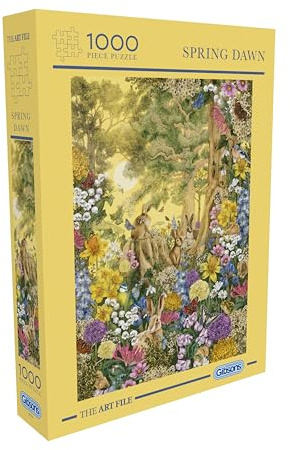 Gibsons Spring Dawn 1000 Piece Jigsaw Puzzle for Adults – Enchanting Forest with Fresh Blooms and Hares Artwork, The Art File Collection – Premium Sustainable Puzzle Made in the UK/EU