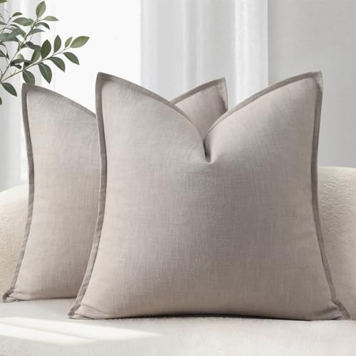 YCOLL Kissenbezug 40x40 2er Set Gemütliche Weiche Natur-Leinen Kissenhüllen Einfarbige Sofakissen Moderne Kissenbezüge mit Kante Dekokissen für Couch, Bett Wohnzimmer Grau
