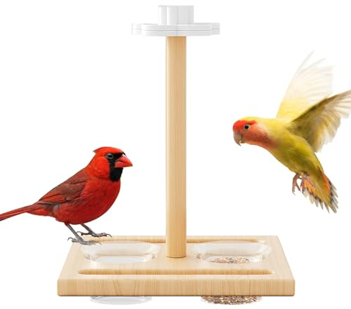 Sittpinne för Fågelbur,Burtillbehör för Fågelburar,Conure Träperch Ställ med Matarskålar - Till Amadiner Kakarikor Kakaduer Och Övriga Smygpapegojor