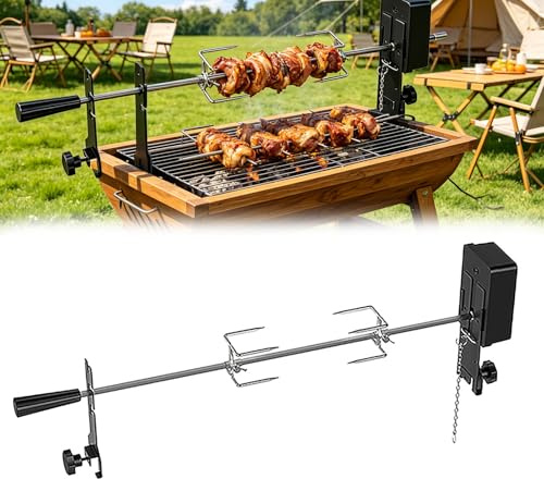 KEhtu Asador eléctrico, Varillas de Acero Inoxidable y Fuente de alimentación eléctrica, Capacidad de Carga de 15 kg de Alimentos, para Pierna de Cordero Asada, Pollo asado, etc.