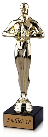 Pokal-Fabrik Goldener Pokal 24 cm, Gravur-Geschenk zum 18. Geburtstag | Geschenk-Trophäe Siegerfigur Viktor mit Marmorsockel, Anerkennung, Auszeichnung, Wertschätzung, für jeden Anlass