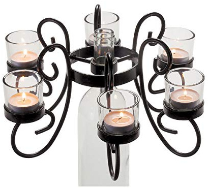 Oenophilia Afterglow Candelabra Reserva - Beautiful Wine Bottle Candle Holder - Includes Glass Tea Candle Holders, Black