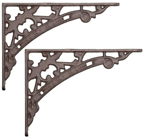 Moritz Regalwinkel Set 17,8 x 13,5 cm Gusseisen antik Regalkonsole braun | Kompaktes Trägerpaar für schmale Bretter, hält Bücher, Gewürze und Deko, nostalgischer Landhaus-Look