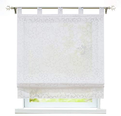 ESLIR Raffrollo mit Schlaufen Gardinen Küche Raffgardinen Transparent Ausbrenner Modern Vorhänge Weiß BxH 100x140cm 1 Stück