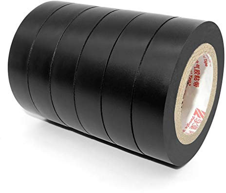WooZuu Black Insulation Tape 6 rolls, 15mm x 15m Adhesive Electrical Tape, PVC Gaffer tape for Insulating, Repairing, Protecting Wires(0.6 Inch x 50 Feet)
