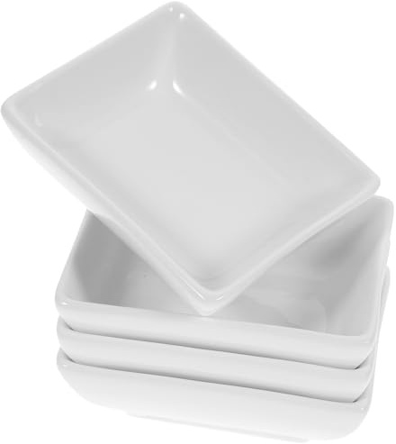 DOITOOL 4Pcs Ceramic Snack Plates Rectangular Sauce Dishes for Food Dipping and Seasoning Bowls Appetizer Plates for Home and Restaurant Use 3.15X1.97X0.79In