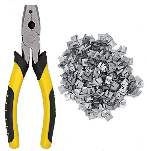 MUYIRTED Pinze Combinate Con 300 Clip, Lineman Pinze Di Combinazione Vengono Utilizzate Per Tagliare Fili, Riparare E Riparare Gabbie Per Cani Da Compagnia, Reti Di Recinzione Di Filo Spinato