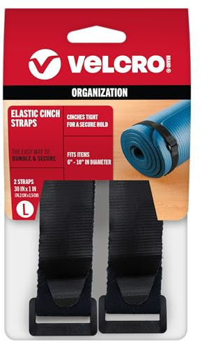 Velcro Brand Elastic Cinch Straps with Buckle | 15in x 1in, 2 Count | Adjustable and Stretch for Snug Fit | for Fastening Power Cords Organizing Camping Equipment, More | Black (VEL-30094-USA)