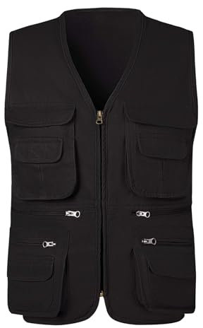 KTWOLEN Herren Outdoor Weste Baumwolle Anglerweste Freizeit Jagd Trekking Wander Angler Camping Safari Weste Ärmellos Jacke mit vielen praktischen Taschen, Schwarz, XXL