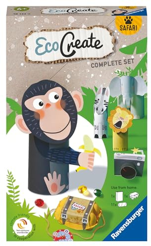 Ravensburger Eco Create, Safari, progetti creativi upcycling, Set Fai-da Te per Bambini, 6+ Anni