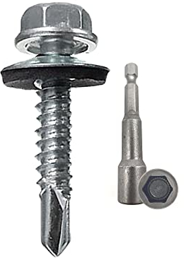 DOJA INDUSTRIAL | SELBSTSCHNEIDENDE SCHRAUBEN 6,3x25+Bohrbuchse M10 | PACK 100 Bohrschrauben mit Unterlegscheibe+1 Sechskant Bit Steckschlusselsatz | Blechschrauben Karosserie, Dachblech, Alu Blech