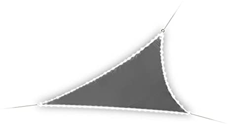 Perel Sonnensegel mit 107 LEDs, wasserabweisend, 3.6 x 3.6 x 3.6 m, 160 g/m², IP44 Solarenergie, Polyester, Dreieck, Anthrazit
