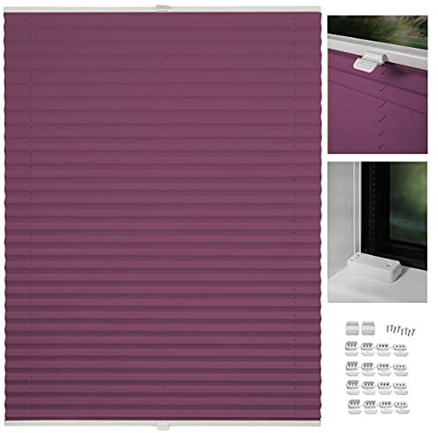 metablo Plissee nach maß Plissee mit Bohren 22 Farben Schalosien Fenster innen Faltrollos für Fenster Sicht- und Sonnenschutz Rollo für Fenster mit Bohren Lila B: 71-80 cm, H: 151-200 cm