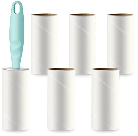 Lint Roller Refills Set, 300 Sheets Pet Hair Remover Lint Rollers (1 Handle with 6 Refills) Lint Remover Dog Cat Hair Remover Sticky Roller for Clothes Furniture Car Pet Hair Fuzz